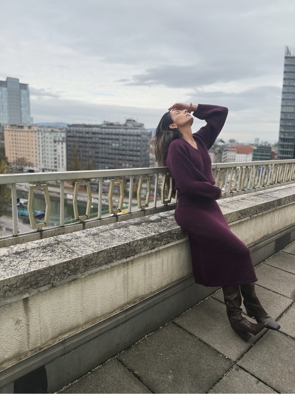 Plum purple sweater and skirt set